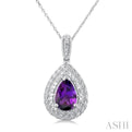 1/20 ctw Pear Cut 9X6 MM Amethyst and Round Cut Diamond Semi Precious Pendant With Chain in Sterling Silver