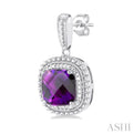 1/20 ctw Cushion Cut 8X8 MM Amethyst and Round Cut Diamond Semi Precious Earring in Sterling Silver