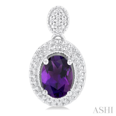 1/20 ctw Oval Cut 7X5 MM Amethyst and Round Cut Diamond Semi Precious Earring in Sterling Silver