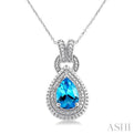 1/20 ctw Pear Cut 10X7 MM Blue Topaz and Round Cut Diamond Semi Precious Pendant With Chain in Sterling Silver