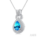 1/20 ctw Pear Cut 10X7 MM Blue Topaz and Round Cut Diamond Semi Precious Pendant With Chain in Sterling Silver