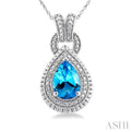 1/20 ctw Pear Cut 10X7 MM Blue Topaz and Round Cut Diamond Semi Precious Pendant With Chain in Sterling Silver