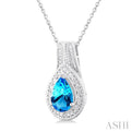 1/20 ctw Pear Cut 9X6 MM Blue Topaz and Round Cut Diamond Waterfall Loop Semi Precious Pendant With Chain in Sterling Silver