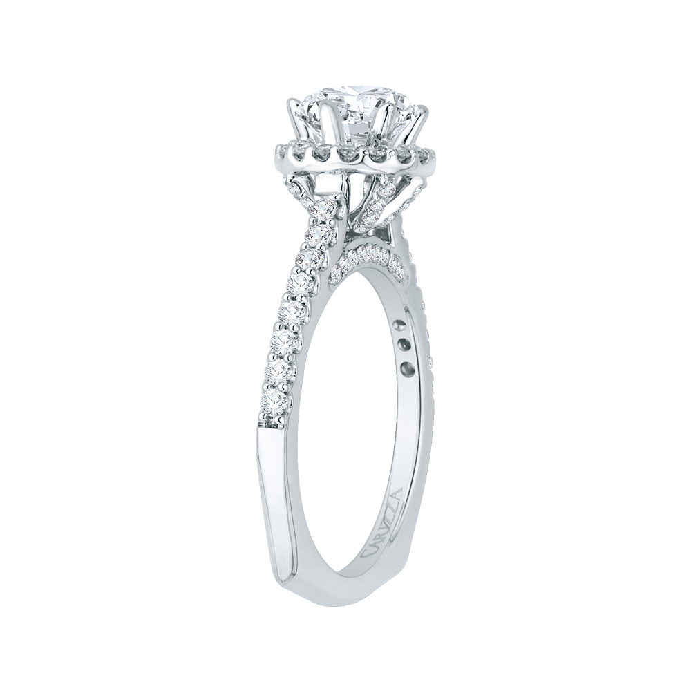 Euro Shank Diamond Halo Engagement Ring in 14K White Gold (Semi-Mount)