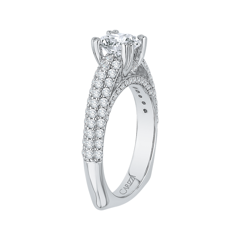 Euro Shank Diamond Cathedral Style Engagement Ring In 14K White Gold (Semi-Mount)