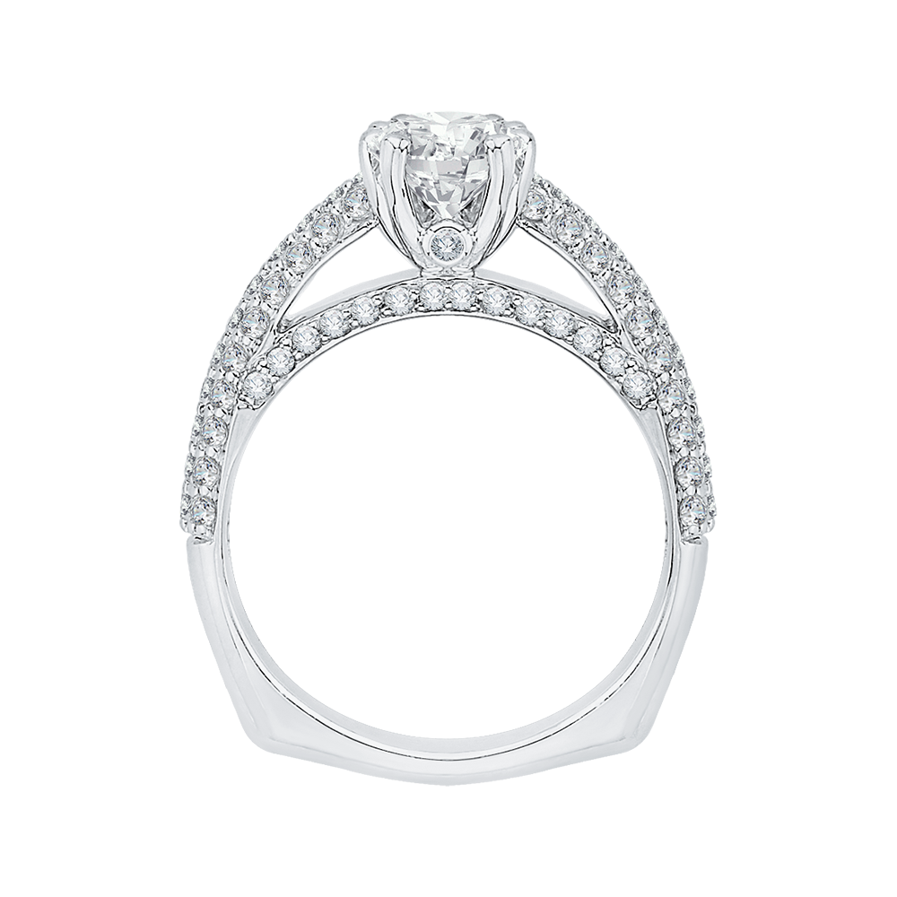 Euro Shank Diamond Cathedral Style Engagement Ring In 14K White Gold (Semi-Mount)