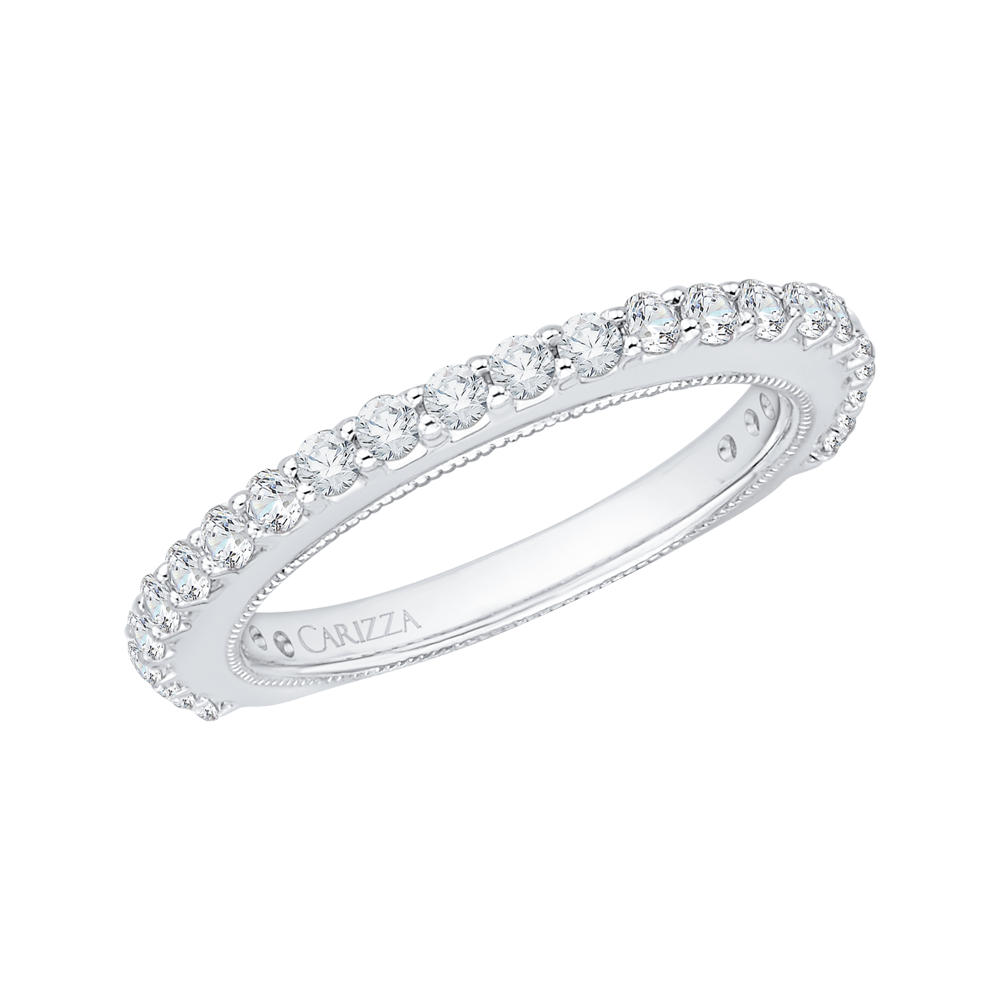 Euro Shank Round Diamond Wedding Band in 14K White Gold