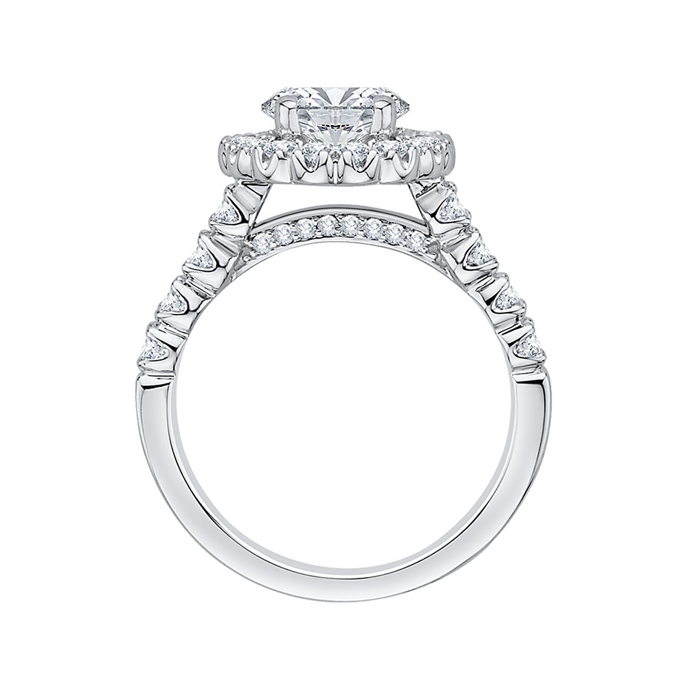 Prong Set Diamond Halo Engagement Ring in 14K White Gold (Semi-Mount)