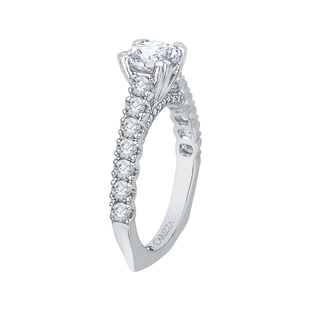 Euro Shank Diamond Cathedral Style Engagement Ring in 14K White Gold (Semi-Mount)