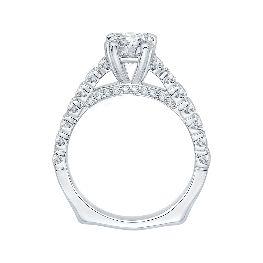 Euro Shank Diamond Cathedral Style Engagement Ring in 14K White Gold (Semi-Mount)