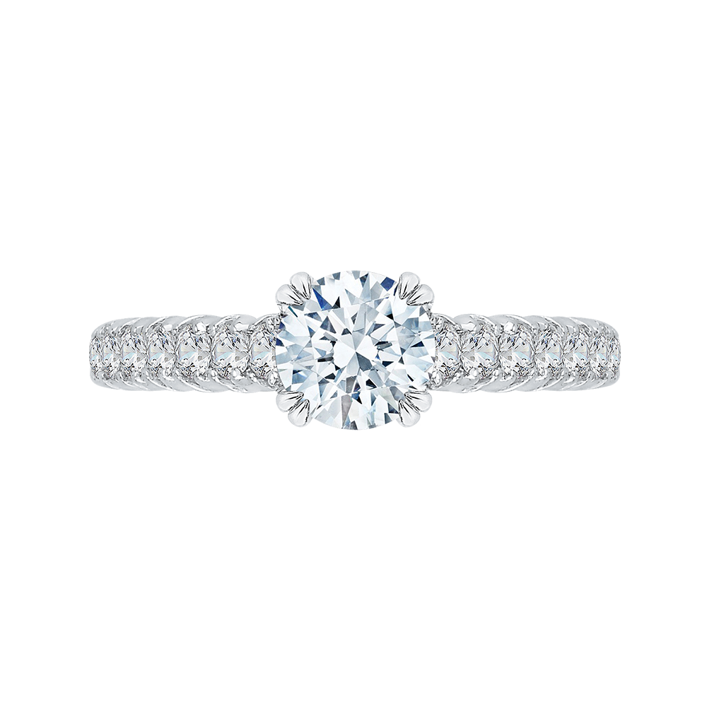 Euro Shank Diamond Cathedral Style Engagement Ring in 14K White Gold (Semi-Mount)