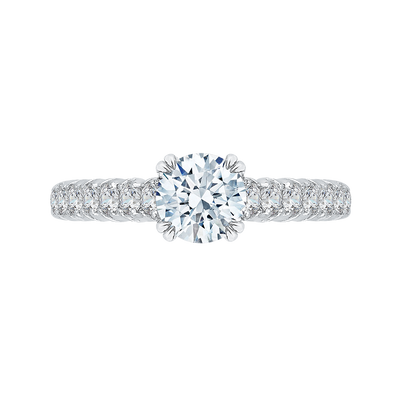 Euro Shank Diamond Cathedral Style Engagement Ring in 14K White Gold (Semi-Mount)