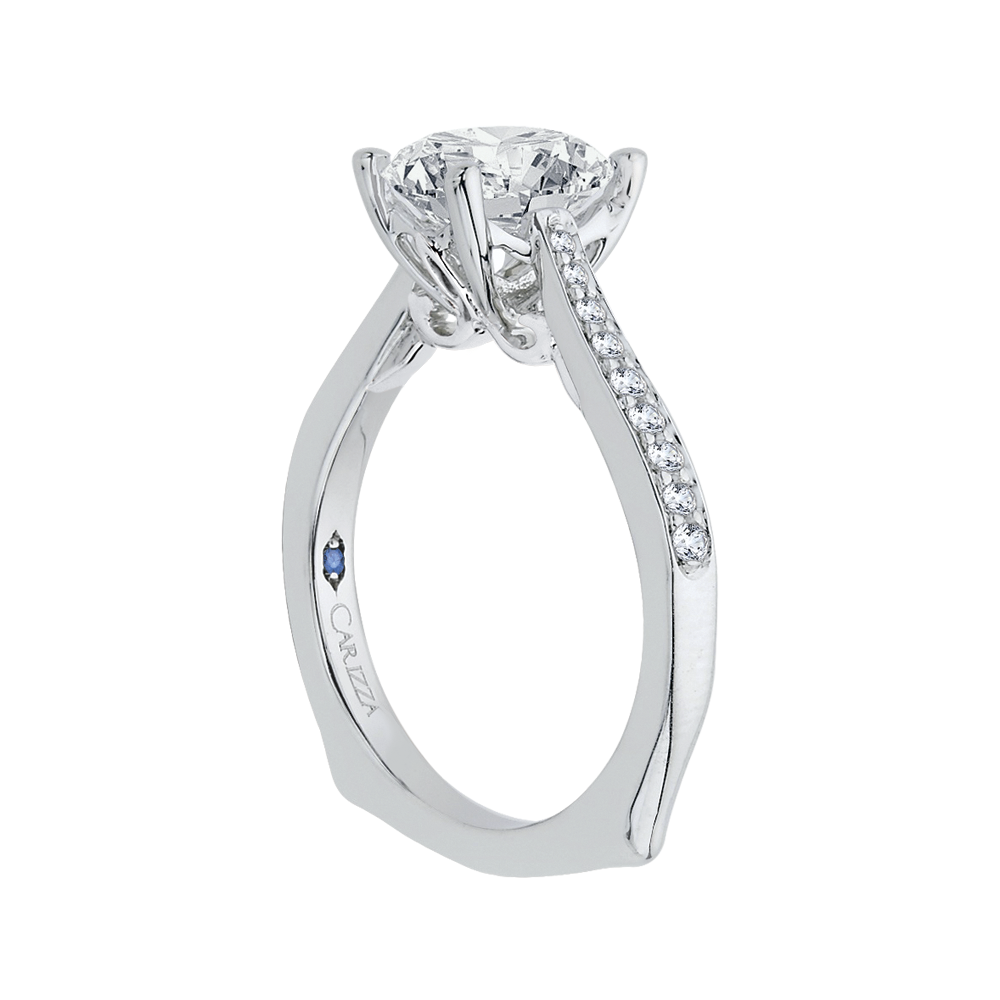 Round Diamond Solitaire with Accents Engagement Ring in 14K White Gold (Semi-Mount)