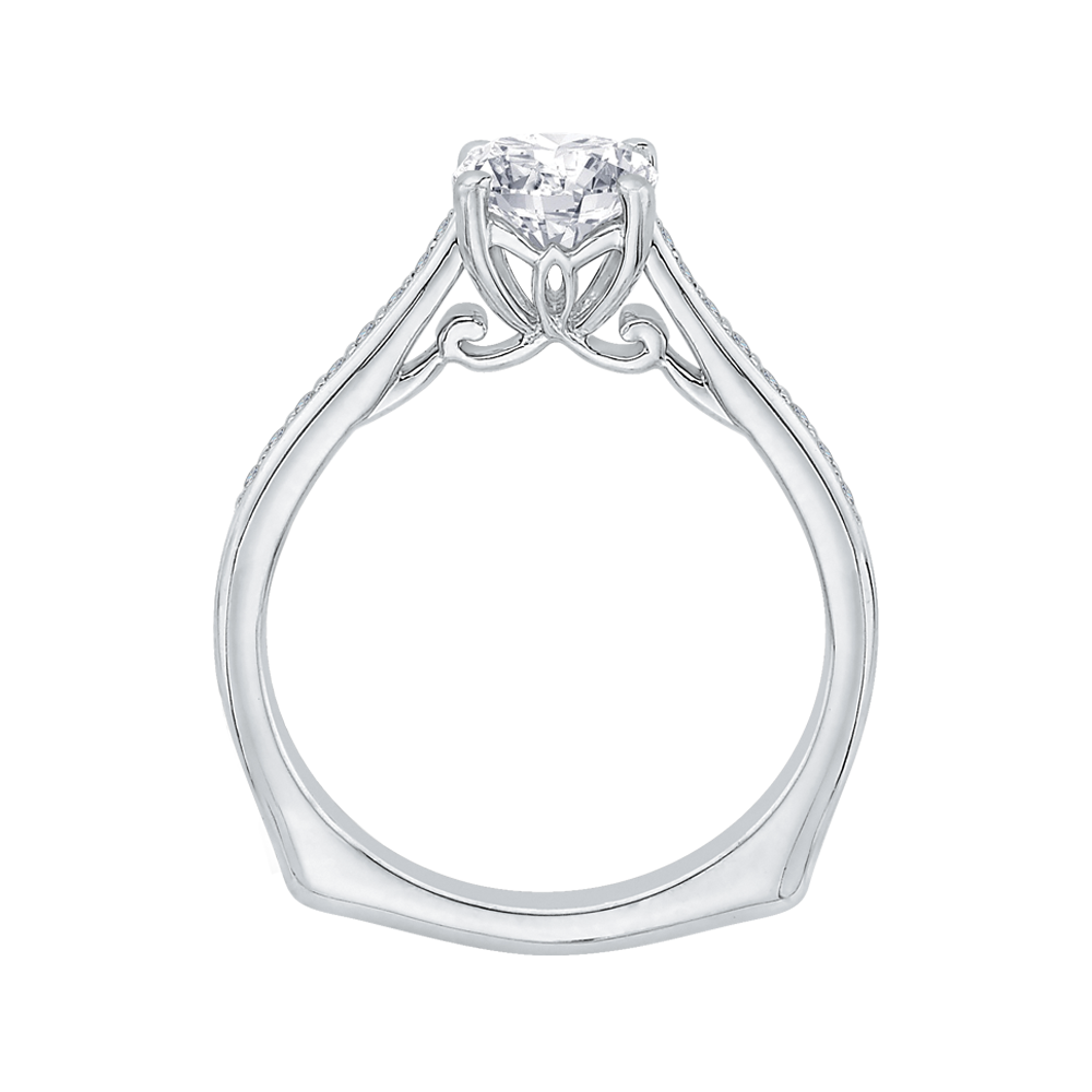 Round Diamond Solitaire with Accents Engagement Ring in 14K White Gold (Semi-Mount)