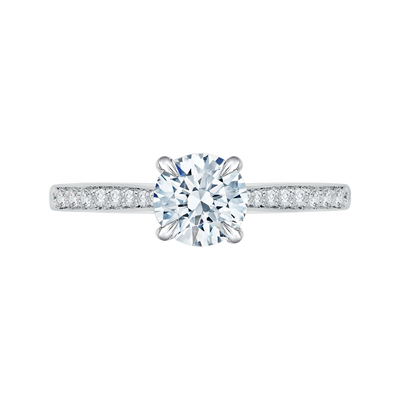 Round Diamond Solitaire with Accents Engagement Ring in 14K White Gold (Semi-Mount)