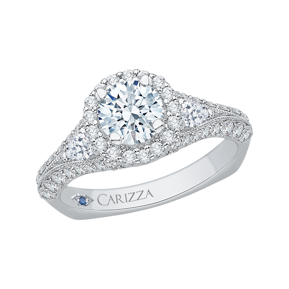 Split Shank Diamond Halo Engagement Ring in 14K White Gold (Semi-Mount)