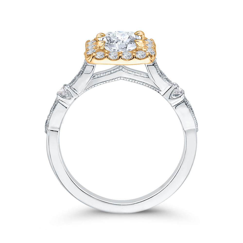 Round Diamond Halo Vintage Engagement Ring in 14K Two Tone Gold (Semi-Mount)