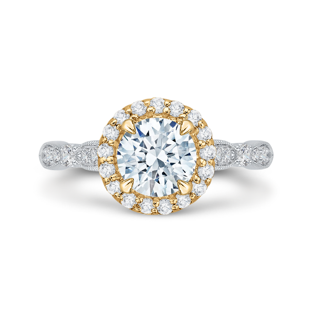 Round Diamond Halo Vintage Engagement Ring in 14K Two Tone Gold (Semi-Mount)