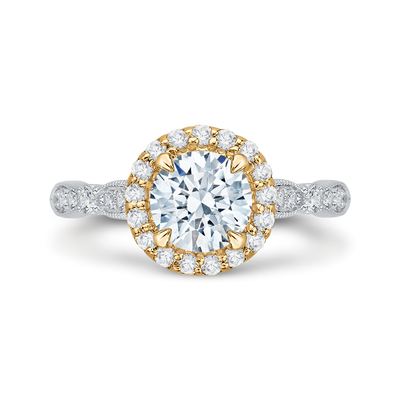 Round Diamond Halo Vintage Engagement Ring in 14K Two Tone Gold (Semi-Mount)