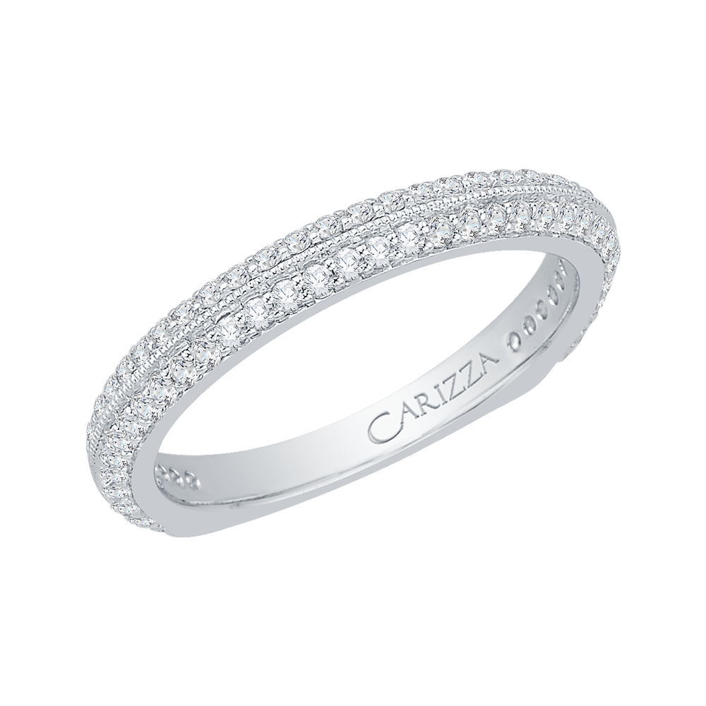 Euro Shank Two Row Diamond Wedding Band in 14K White Gold