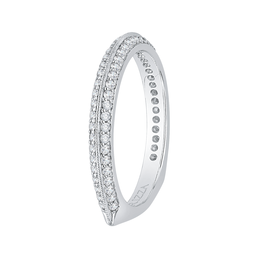 Euro Shank Two Row Diamond Wedding Band in 14K White Gold