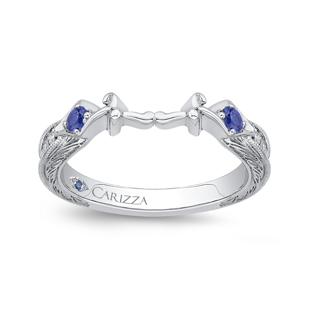 Round Diamond Wedding Band with Sapphire in 14K White Gold