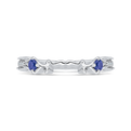 Round Diamond Wedding Band with Sapphire in 14K White Gold