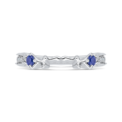 Round Diamond Wedding Band with Sapphire in 14K White Gold