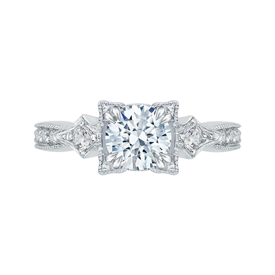 Diamond Vintage Engagement Ring In 14K White Gold (Semi-Mount)