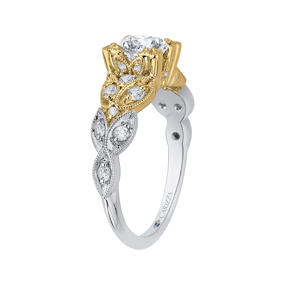 Round Diamond Floral Engagement Ring in 14K Two-Tone Gold (Semi-Mount)