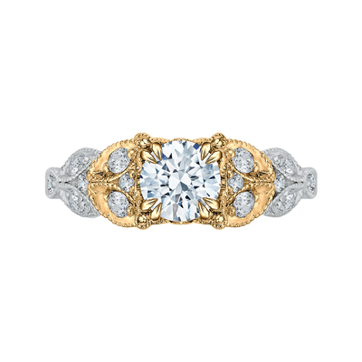 Round Diamond Floral Engagement Ring in 14K Two-Tone Gold (Semi-Mount)