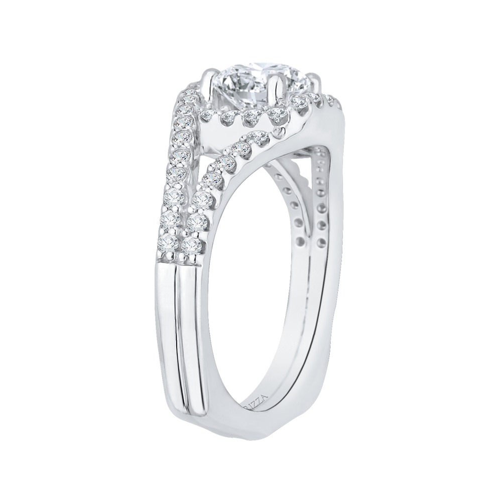 Split Shank Round Diamond Halo Engagement Ring in 14K White Gold (Semi-Mount)