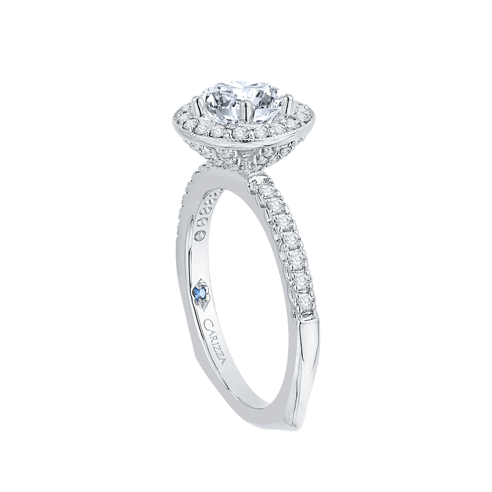 Euro Shank Round Diamond Halo Engagement Ring in 14K White Gold (Semi-Mount)