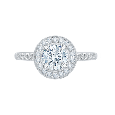 Euro Shank Round Diamond Halo Engagement Ring in 14K White Gold (Semi-Mount)