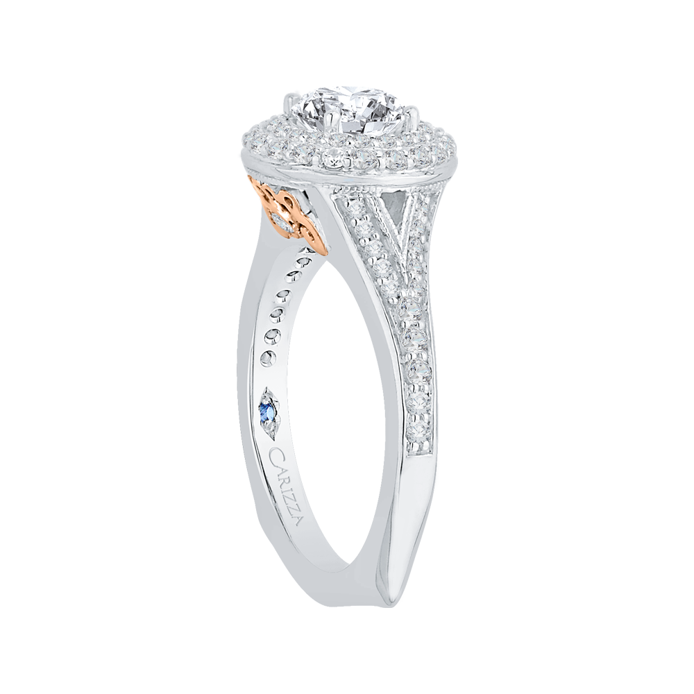 Split Shank Round Diamond Double Halo Engagement Ring in 14K Two Tone Gold (Semi-Mount)