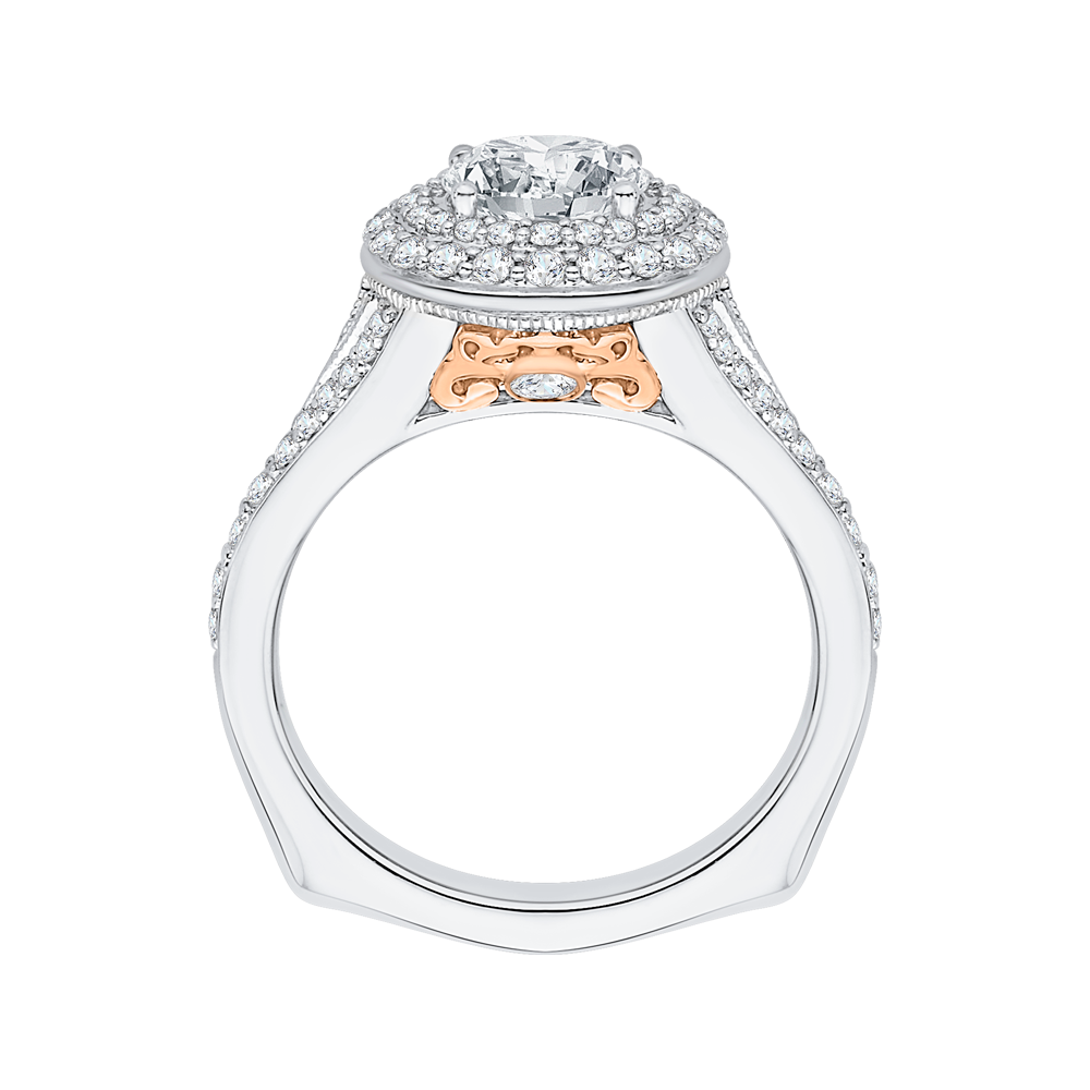 Split Shank Round Diamond Double Halo Engagement Ring in 14K Two Tone Gold (Semi-Mount)