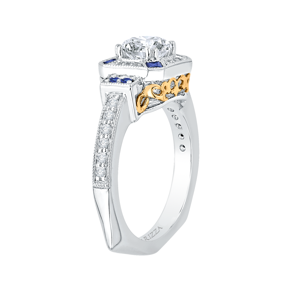 Round Diamond and Sapphire Engagement Ring in 14K Two Tone Gold (Semi-Mount)