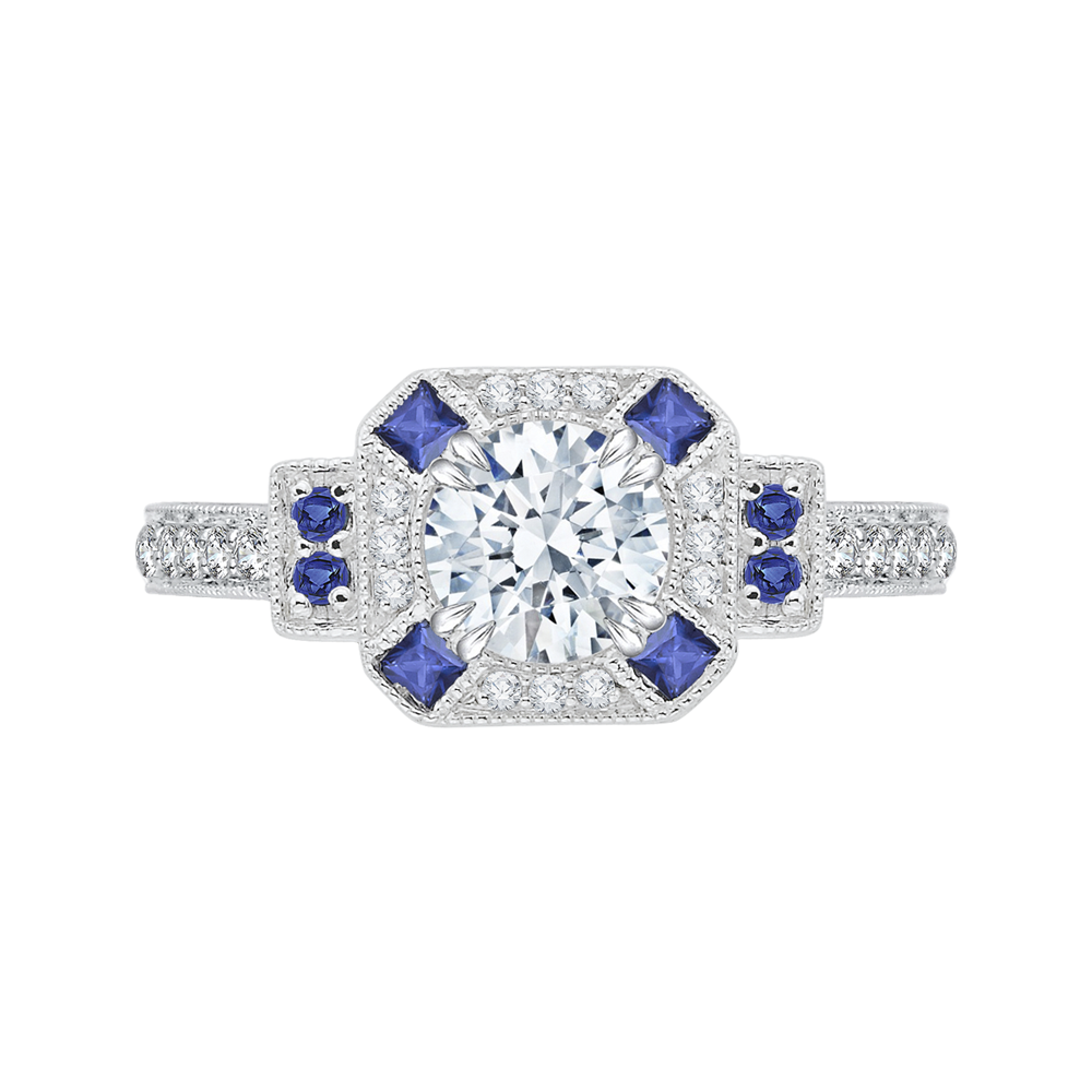 Round Diamond and Sapphire Engagement Ring in 14K Two Tone Gold (Semi-Mount)