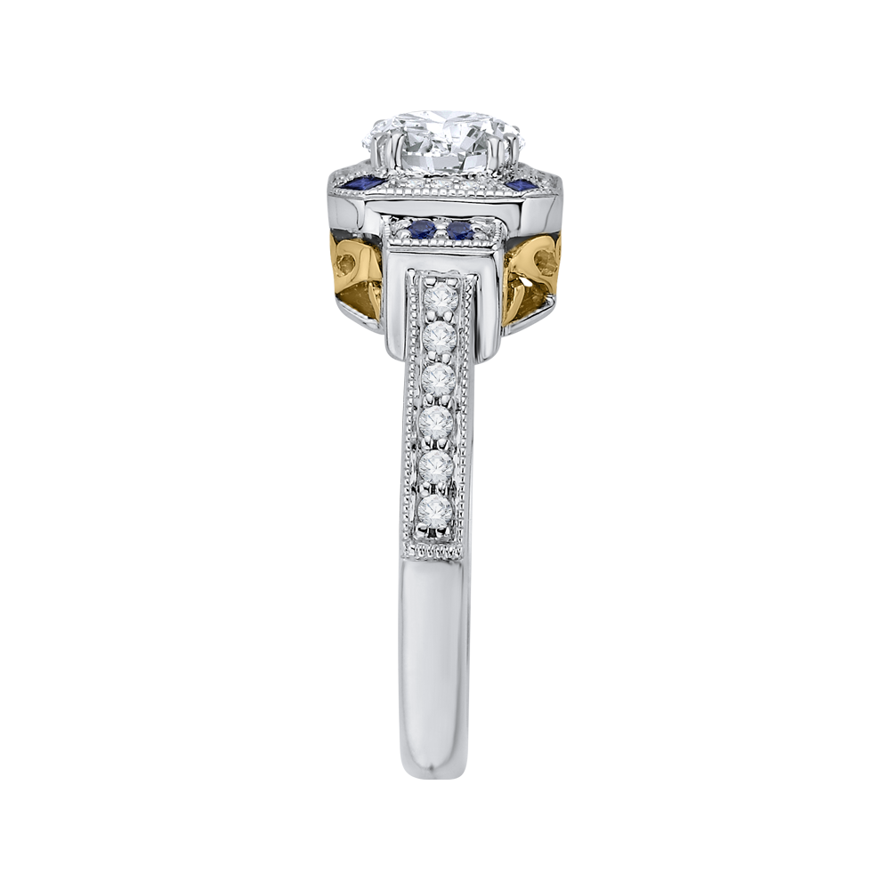 Round Diamond and Sapphire Engagement Ring in 14K Two Tone Gold (Semi-Mount)