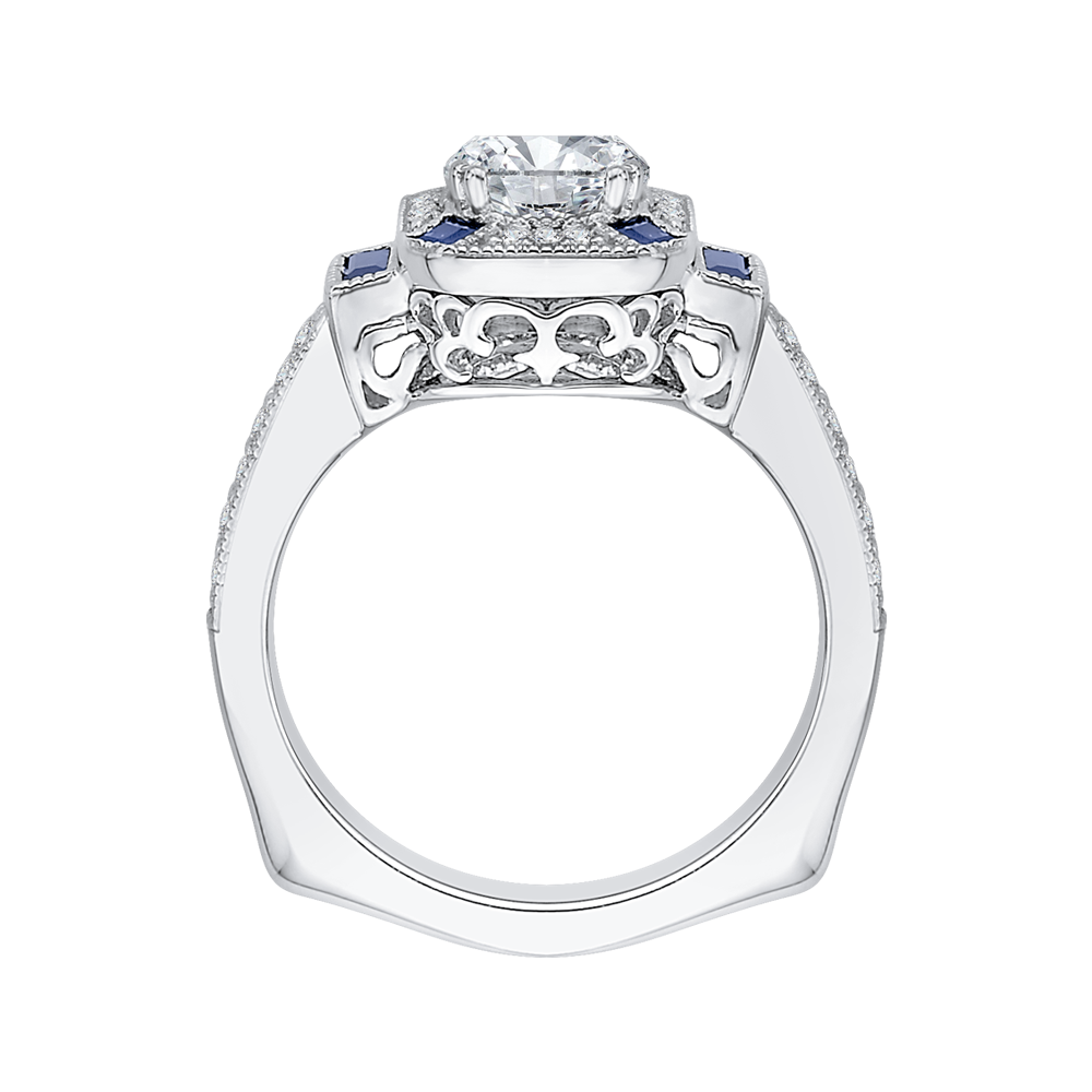 Round Diamond and Sapphire Engagement Ring in 14K White Gold (Semi-Mount)