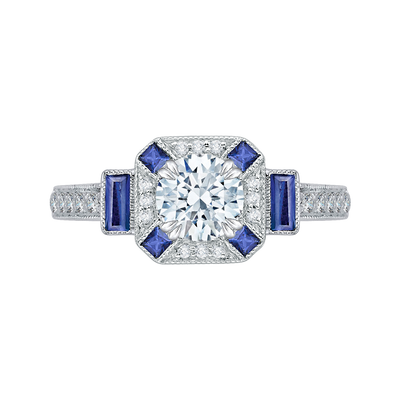 Round Diamond and Sapphire Engagement Ring in 14K White Gold (Semi-Mount)