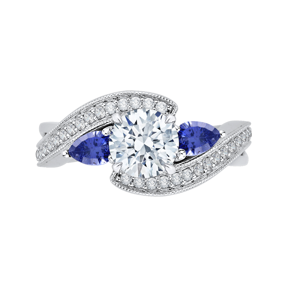 Round Diamond and Sapphire Engagement Ring in 14K White Gold (Semi-Mount)