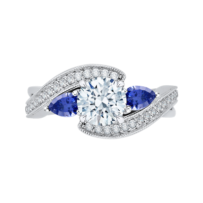 Round Diamond and Sapphire Engagement Ring in 14K White Gold (Semi-Mount)