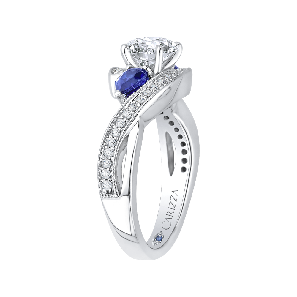 Round Diamond and Sapphire Engagement Ring in 14K White Gold (Semi-Mount)