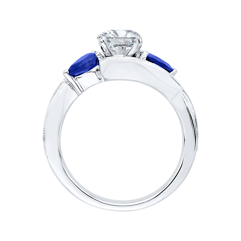 Round Diamond and Sapphire Engagement Ring in 14K White Gold (Semi-Mount)