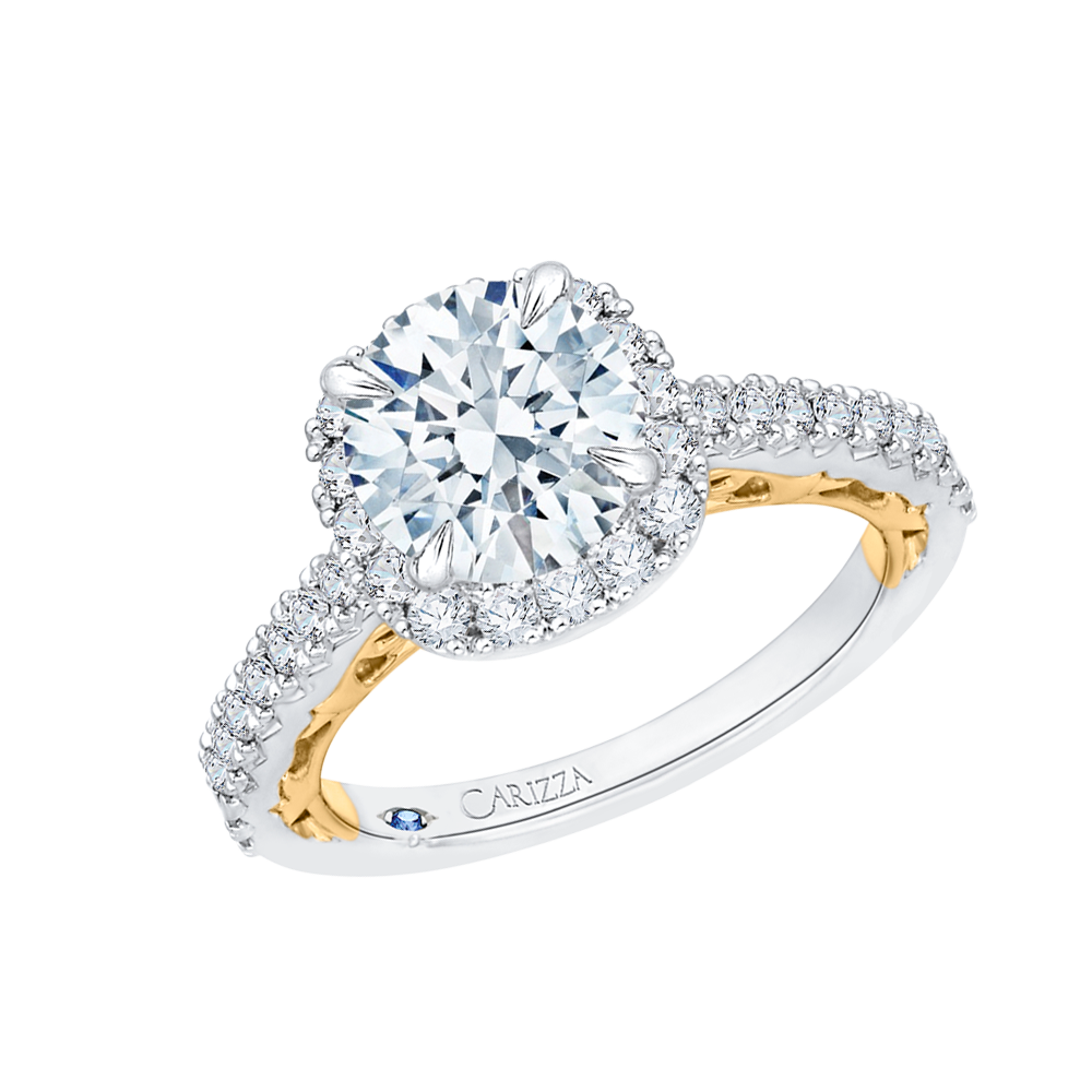 Round Diamond Halo Engagement Ring in 14K Two Tone Gold (Semi-Mount)