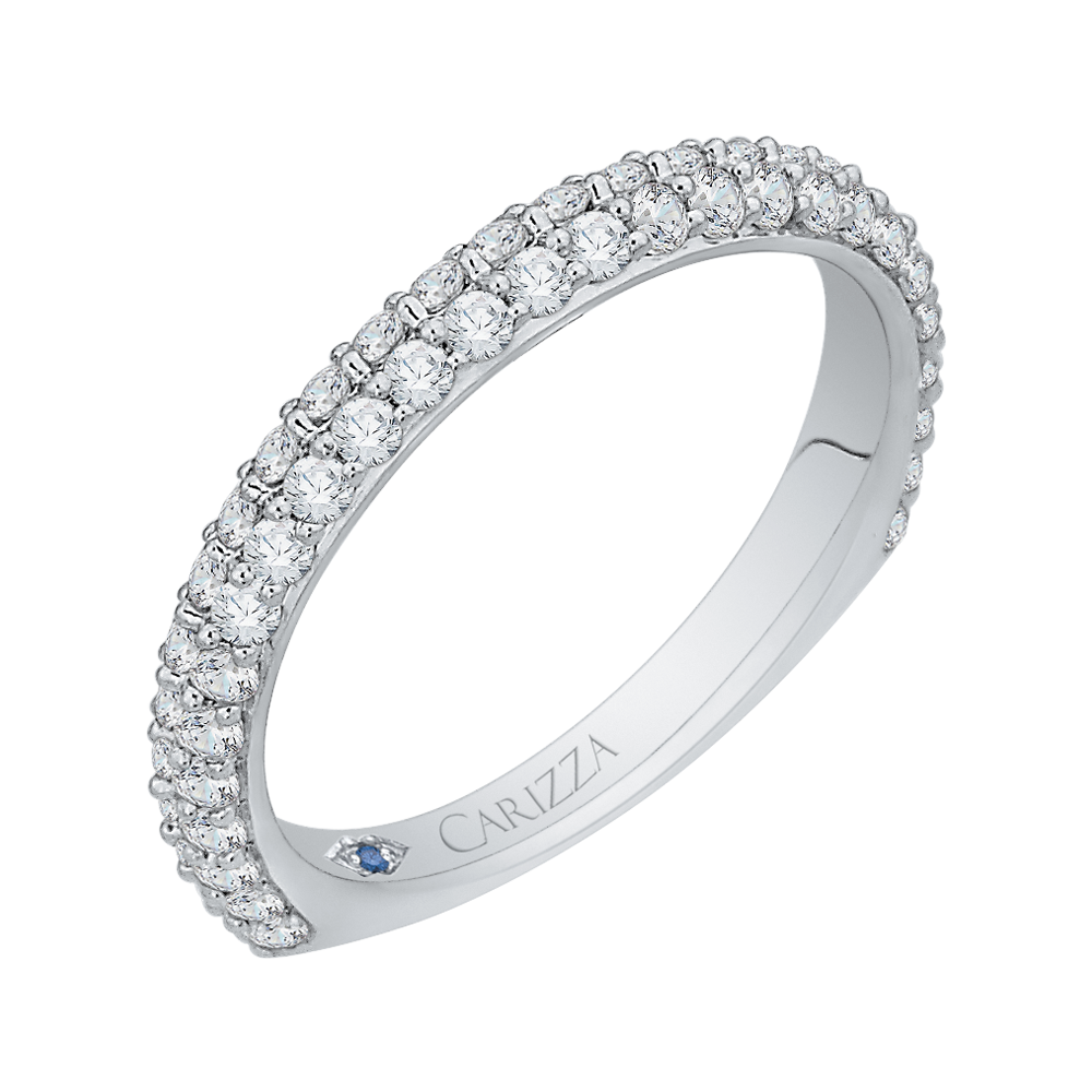 Euro Shank Round Diamond Wedding Band in 14K White Gold