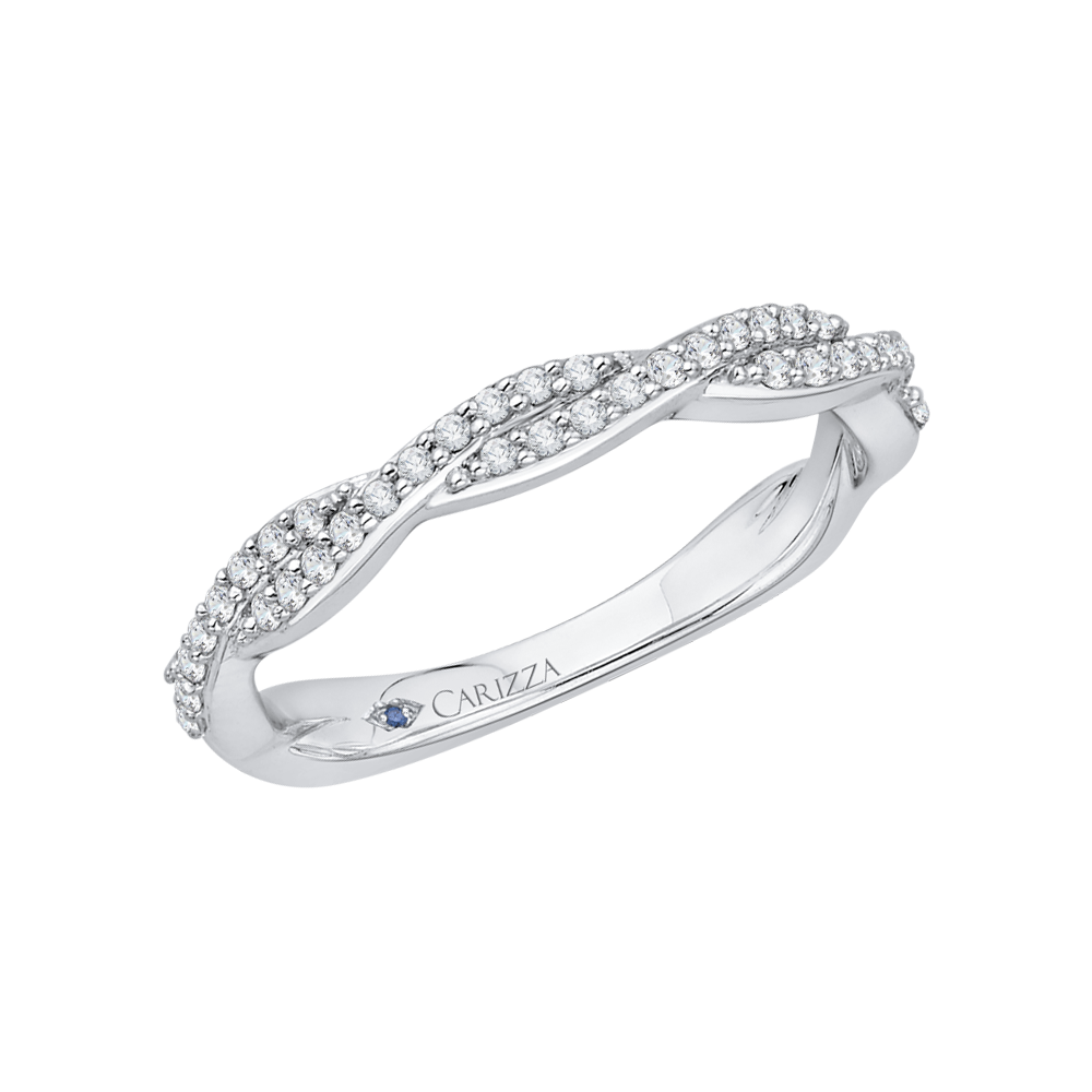 Round Diamond Criss-Cross Half-Eternity Wedding Band in 14K White Gold