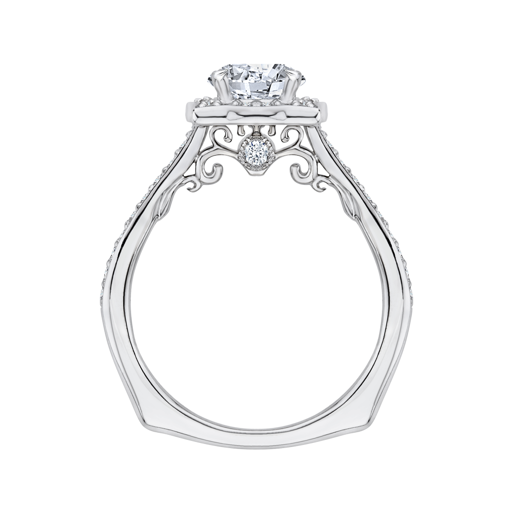 Round Diamond Halo Engagement Ring in 14K White Gold (Semi-Mount)