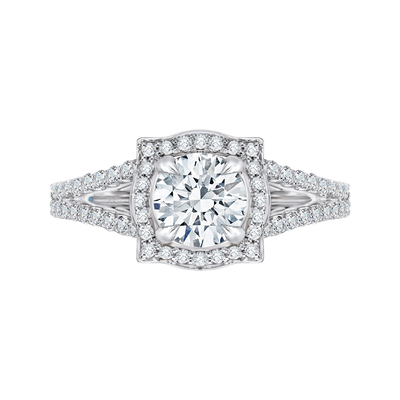 Split Shank Round Halo Diamond Engagement Ring in 14K White Gold (Semi-Mount)